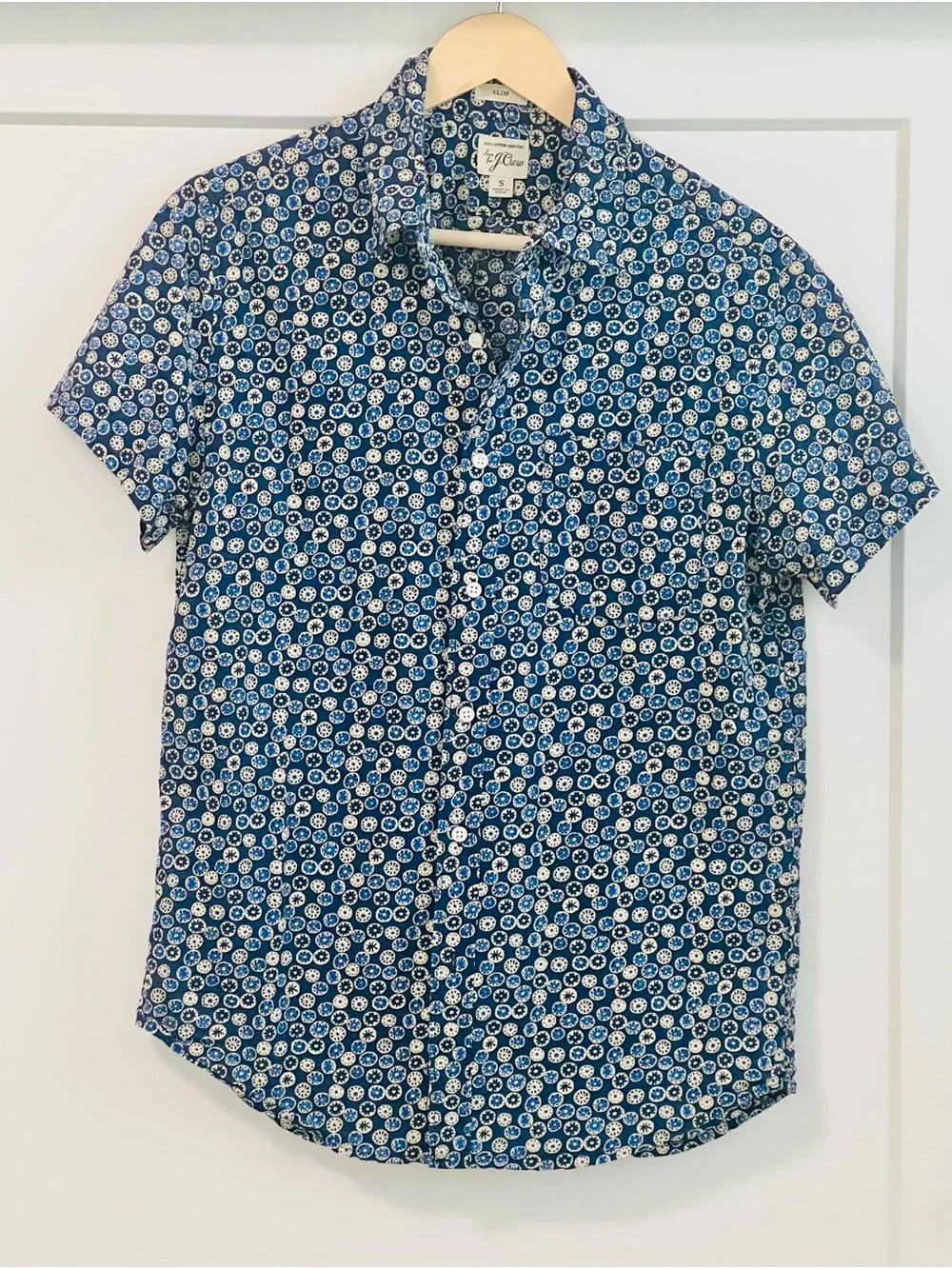 J.Crew Men’s Geometric Print Cotton Short Sleeve Casual Button Up Shirt S